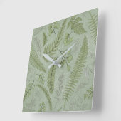 セージエレガントグリーンウォーター色フローラ スクエア壁時計 (傾斜)