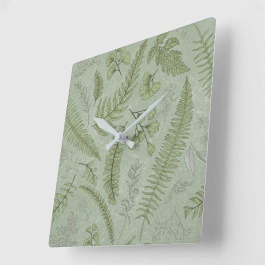 セージエレガントグリーンウォーター色フローラ スクエア壁時計 (傾斜)