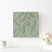 セージエレガントグリーンウォーター色フローラ スクエア壁時計 (ホーム)