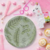 セージエレガントグリーンウォーター色フローラ ペーパープレート (パーティー)