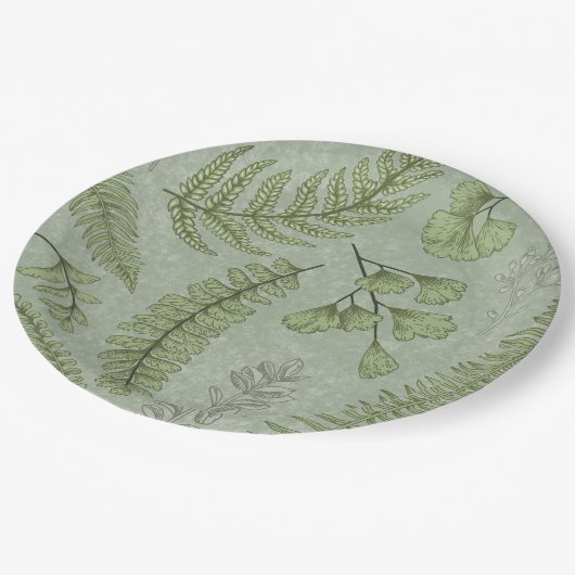 セージエレガントグリーンウォーター色フローラ ペーパープレート (アングル)