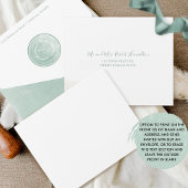 セージエレガントグリーンウォーター色モノグラム結婚ズオール オールインワン招待状