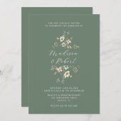 セージエレガントグリーンウォーター色ワイルドフラワー結婚ズ 招待状 (正面/裏面)