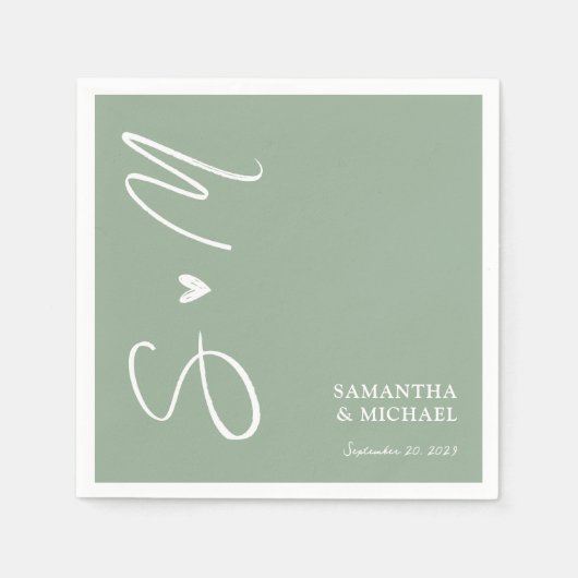 セージエレガントグリーンカスタムイニシャル結婚ズナプキンス スタンダードカクテルナプキン (正面)