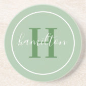 セージエレガントグリーンカスタムモノグラムイニシャル コースター (正面)