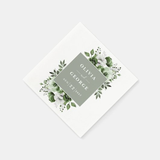 セージエレガントグリーンカントリーフローラ結婚ズナプキン スタンダードカクテルナプキン (角)