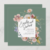 セージエレガントグリーンガーデンワイルドフラワー結婚ズ 招待状 (正面/裏面)