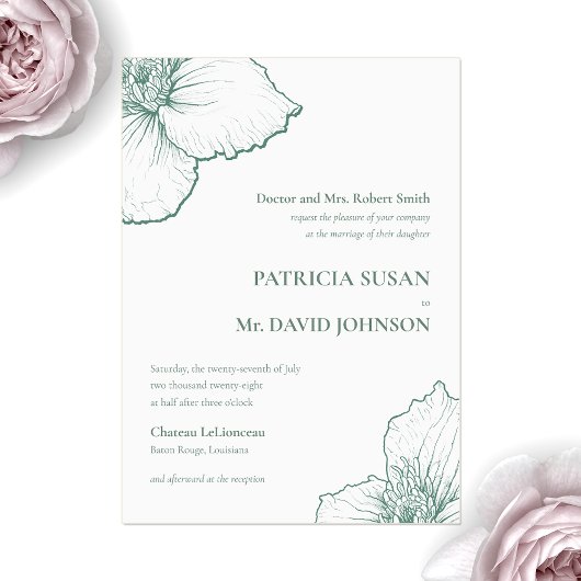 セージエレガントグリーンク描レマフローラ結婚ズ アクリル招待状