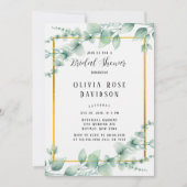 セージエレガントグリーングリーナリー金ゴールドブライダルシャワー 招待状 (正面)