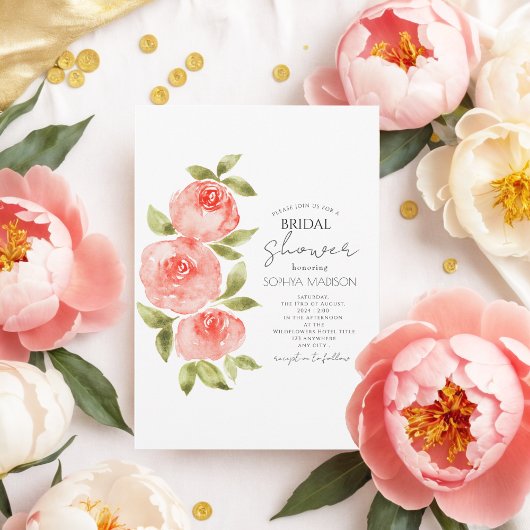 セージエレガントグリーンコーラルボホフローラブライダルシャワー 招待状