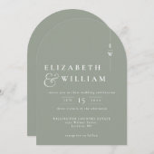 セージエレガントグリーンシック結婚モノグラム 招待状 (正面/裏面)