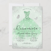 セージエレガントグリーンシルバーグリッターガウンキンセアニェラ 招待状 (正面)