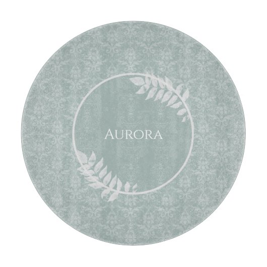 セージエレガントグリーンダマパーソナライズされたスク カッティングボード (正面)