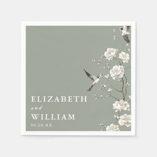 セージエレガントグリーンチノ結婚エリーフローラ スタンダードカクテルナプキン (正面)