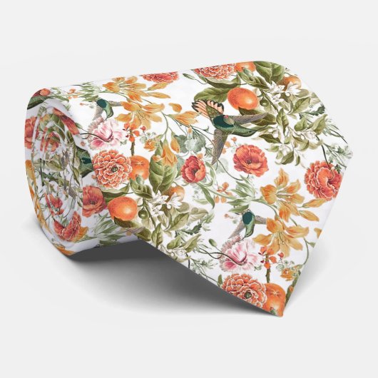 セージエレガントグリーンテラコッタフローラハミングバード ネクタイ (ロール)