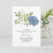 セージエレガントグリーンネイビーブルーフローラボホ結婚ズ 招待状 (スタンド正面)
