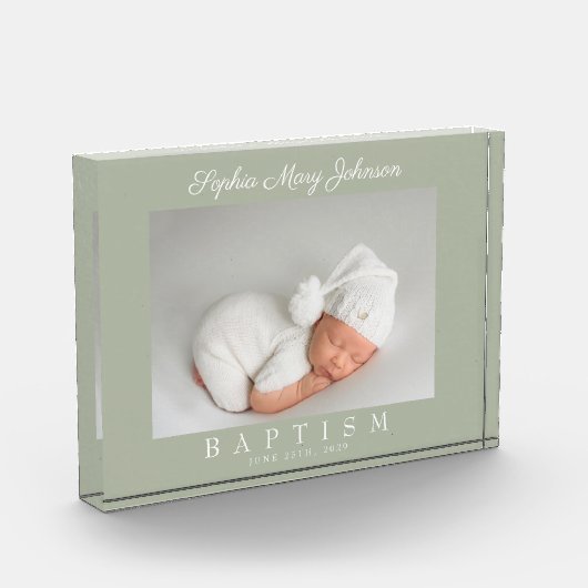セージエレガントグリーンバプテスマ記念品 フォトブロック (左)