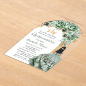 セージエレガントグリーンバラフローラキンセアニラパーティー アクリル招待状 (レイダウン)