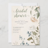 セージエレガントグリーンバラフローラシックブライダルシャワー 招待状 (正面)
