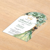セージエレガントグリーンバラフローラスウィート16パーティー アクリル招待状 (レイダウン)
