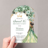 セージエレガントグリーンバラフローラスウィート16パーティー アクリル招待状 (インサイチュ (ポータブル))