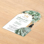 セージエレガントグリーンバラフローラスウィート16パーティー アクリル招待状 (レイダウン)