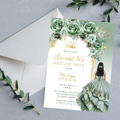 セージエレガントグリーンバラフローラスウィート16パーティー 箔招待状