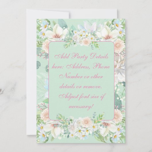 セージエレガントグリーンパステルフローラガーデンパーティー 招待状 (裏面)