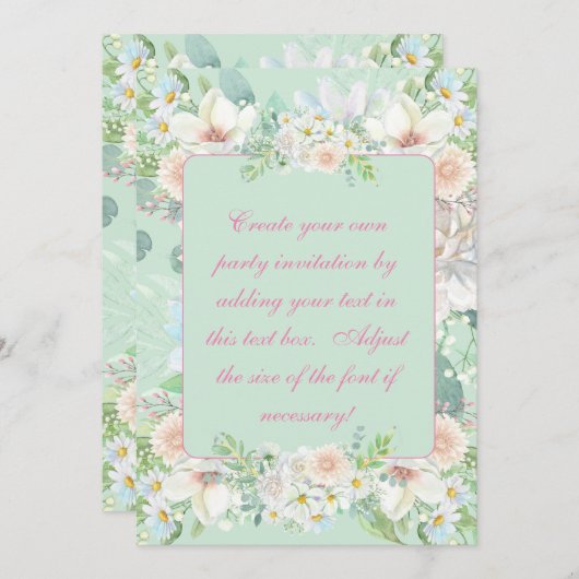 セージエレガントグリーンパステルフローラガーデンパーティー 招待状 (正面/裏面)