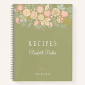 セージエレガントグリーンパステルフローラクックブックレシピ ノートブック (正面)
