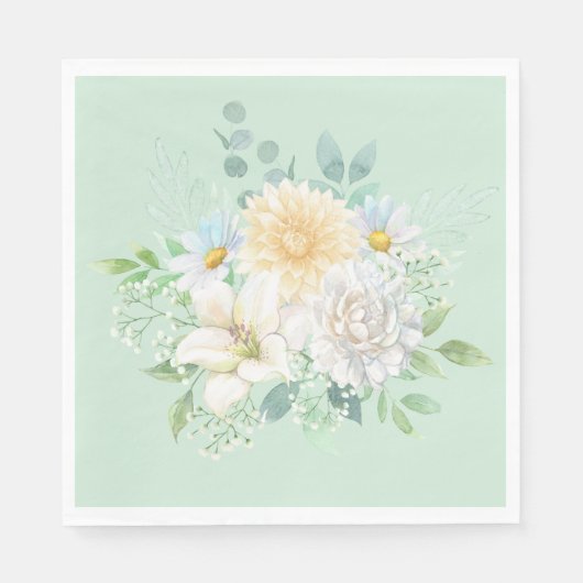セージエレガントグリーンパステルフローラ スタンダードランチョンナプキン (正面)