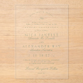 セージエレガントグリーンフォーマルラ結婚ク アクリル招待状