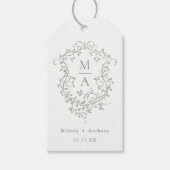 セージエレガントグリーンフランスのフローラ結婚クレスト ギフトタグ (正面)