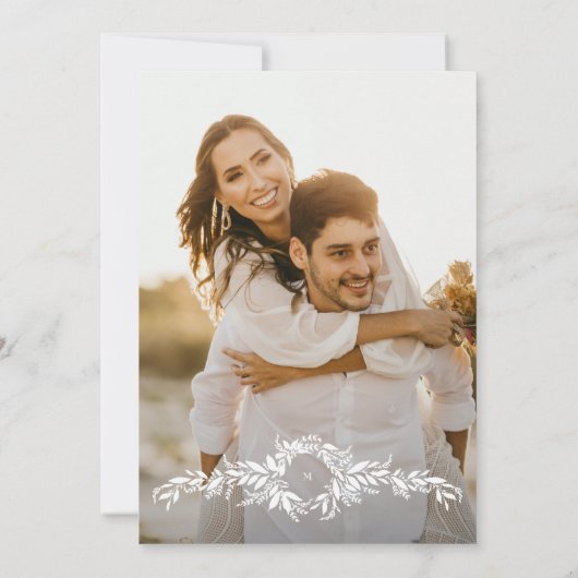 セージエレガントグリーンフレームモノグラム結婚写真 招待状 (裏面)