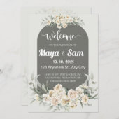 セージエレガントグリーンフローラの結婚徴候 招待状 (正面/裏面)