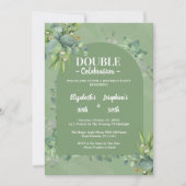 セージエレガントグリーンフローラダブルジョイント誕生日 招待状 (正面)