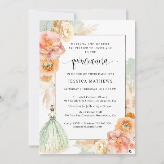 セージエレガントグリーンフローラプリンセスキンセアニラ 招待状 (正面)