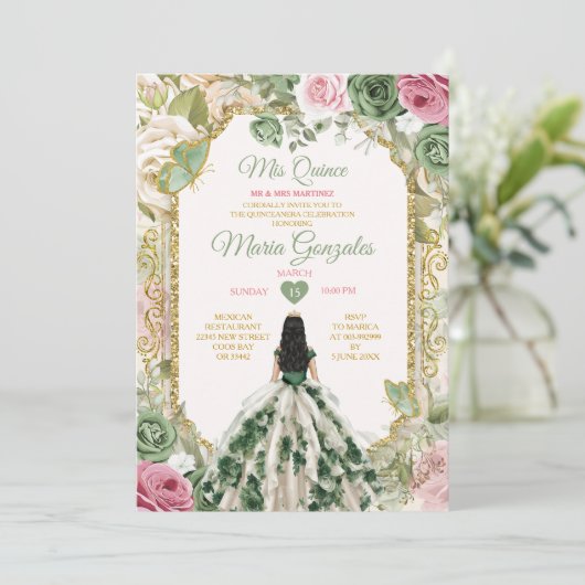 セージエレガントグリーンフローラプリンセス金ゴールドミクリン 招待状 (スタンド正面)