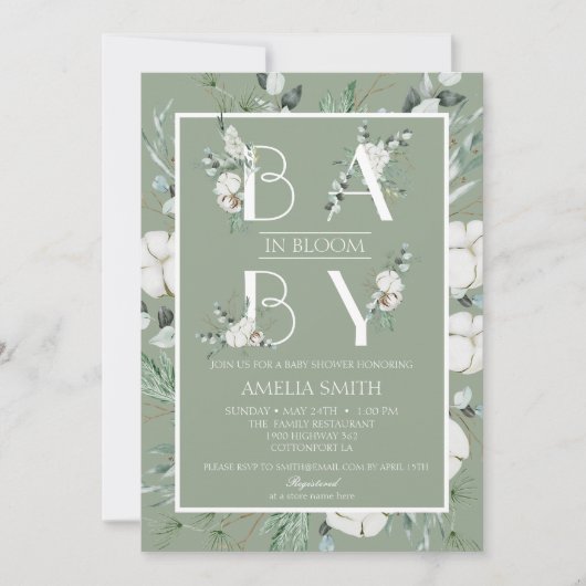 セージエレガントグリーンフローラベビーイン開花 招待状 (正面)