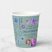 セージエレガントグリーンフローラ名ハッピー50誕生日 紙コップ (正面)