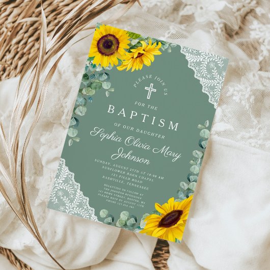 セージエレガントグリーンフローラ宗教洗礼 招待状