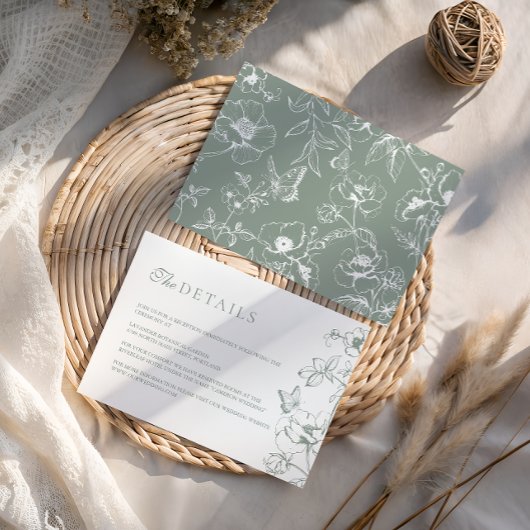 セージエレガントグリーンフローラ庭園の結婚式詳細 エンクロージャーカード