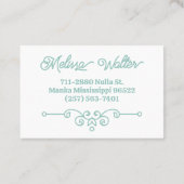 セージエレガントグリーンフローリッシュシックモノグラムヴィンテージ 名刺 (裏面)