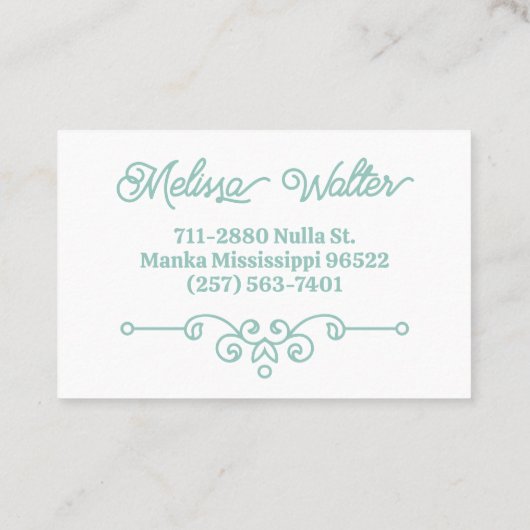 セージエレガントグリーンフローリッシュシックモノグラムヴィンテージ 名刺 (裏面)