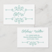 セージエレガントグリーンフローリッシュシックモノグラムヴィンテージ 名刺 (正面/裏面)