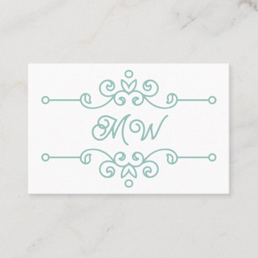 セージエレガントグリーンフローリッシュシックモノグラムヴィンテージ 名刺 (正面)