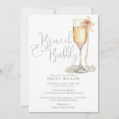 セージエレガントグリーンブランチとバブリーブライダルシャワー 招待状 (正面)