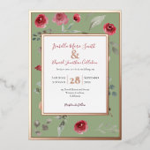 セージエレガントグリーンブルゴーニュバラバラ金ゴールド 箔招待状 (正面)