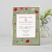 セージエレガントグリーンブルゴーニュバラバラ金ゴールド 箔招待状 (立ち正面)