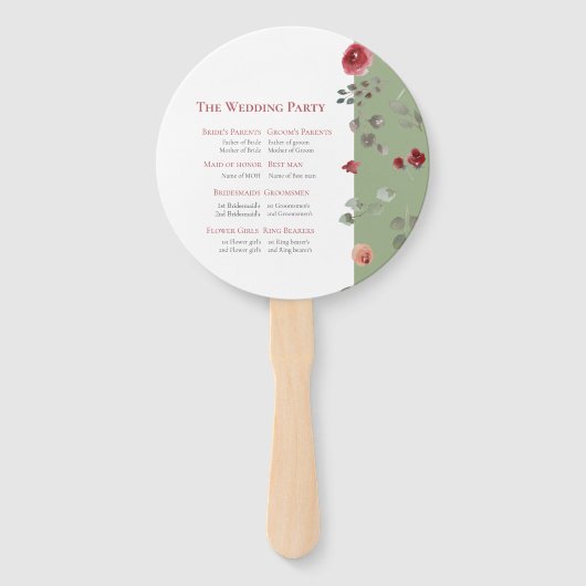 セージエレガントグリーンブルゴーニュバラ結婚の式 ハンドファン (裏面)